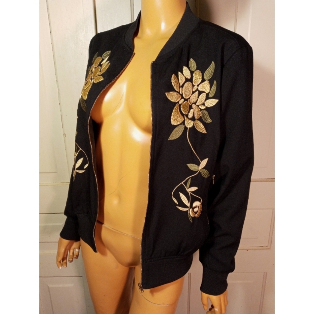 Embroidered bomber baseball jacket floral embroidery Casting L.A.